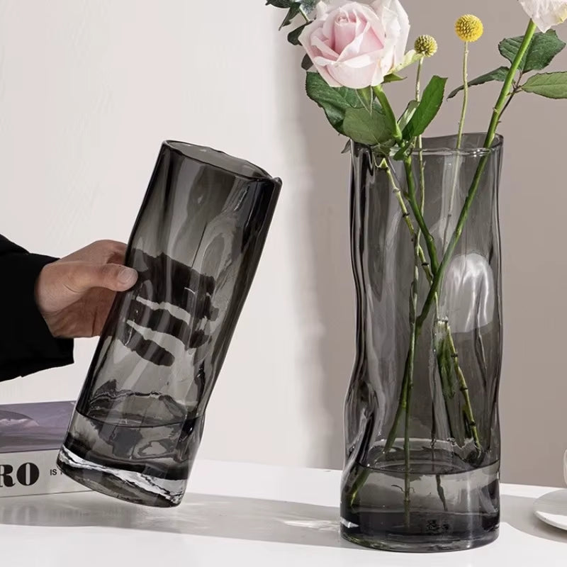 Glass Vase Decoration Living Room Flowers Roses Lily Vase Large Diameter Vase