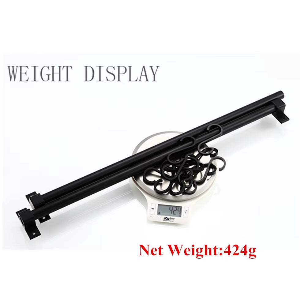 Matt Black Kitchen Hook Rack Pantry Bar Kitchen Shelf American Style Space Aluminum Frame Kitchenware Utensil Tool Storage Rack