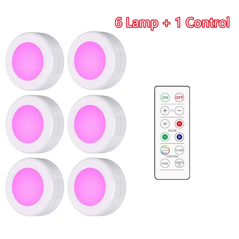 Under Cabinet Light Puck Lights LED Dimmable Battery Powered Counter Lights with Wireless Remote Controls for Kitchen Wardrobe