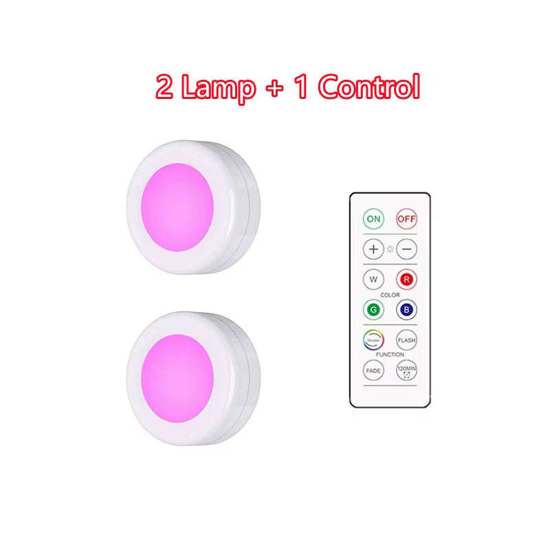 Under Cabinet Light Puck Lights LED Dimmable Battery Powered Counter Lights with Wireless Remote Controls for Kitchen Wardrobe