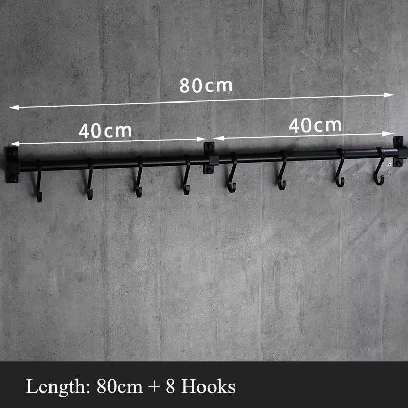 Matt Black Kitchen Hook Rack Pantry Bar Kitchen Shelf American Style Space Aluminum Frame Kitchenware Utensil Tool Storage Rack