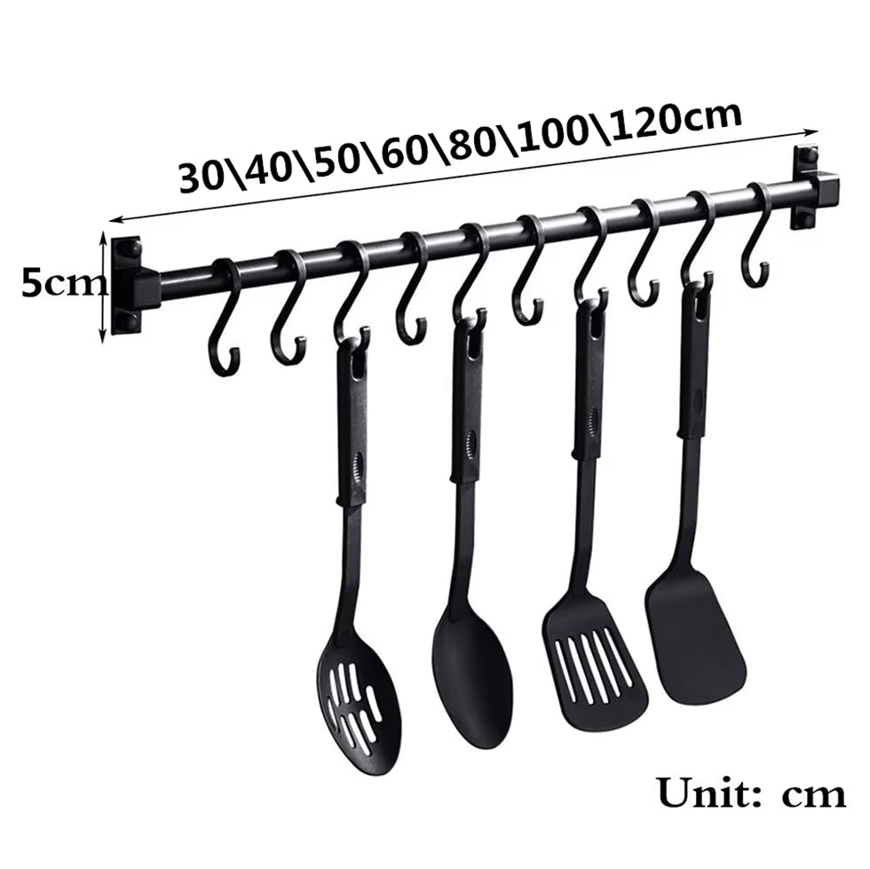 Matt Black Kitchen Hook Rack Pantry Bar Kitchen Shelf American Style Space Aluminum Frame Kitchenware Utensil Tool Storage Rack