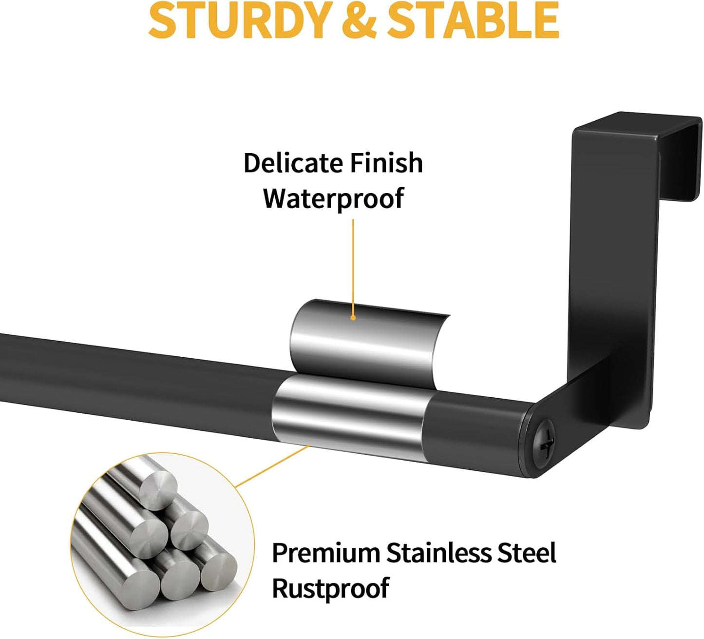 Kitchen Towel Holder over Cabinet Door Towel Bar Stainless Steel for Cupboard, over the Door Towel Rack for Kitchen Dish Towel Holder Hanger, 2 Pack (Black)