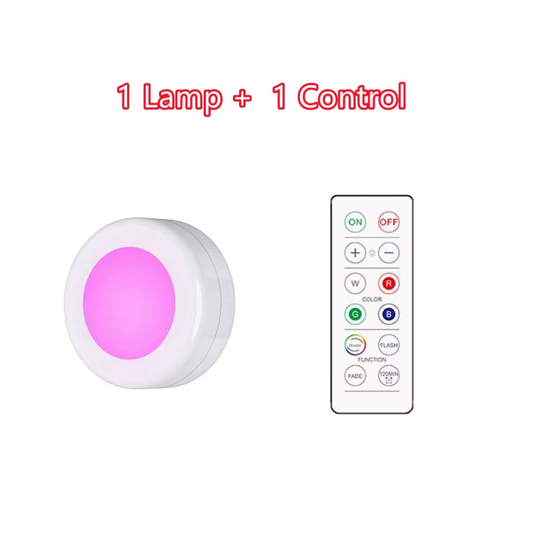 Under Cabinet Light Puck Lights LED Dimmable Battery Powered Counter Lights with Wireless Remote Controls for Kitchen Wardrobe