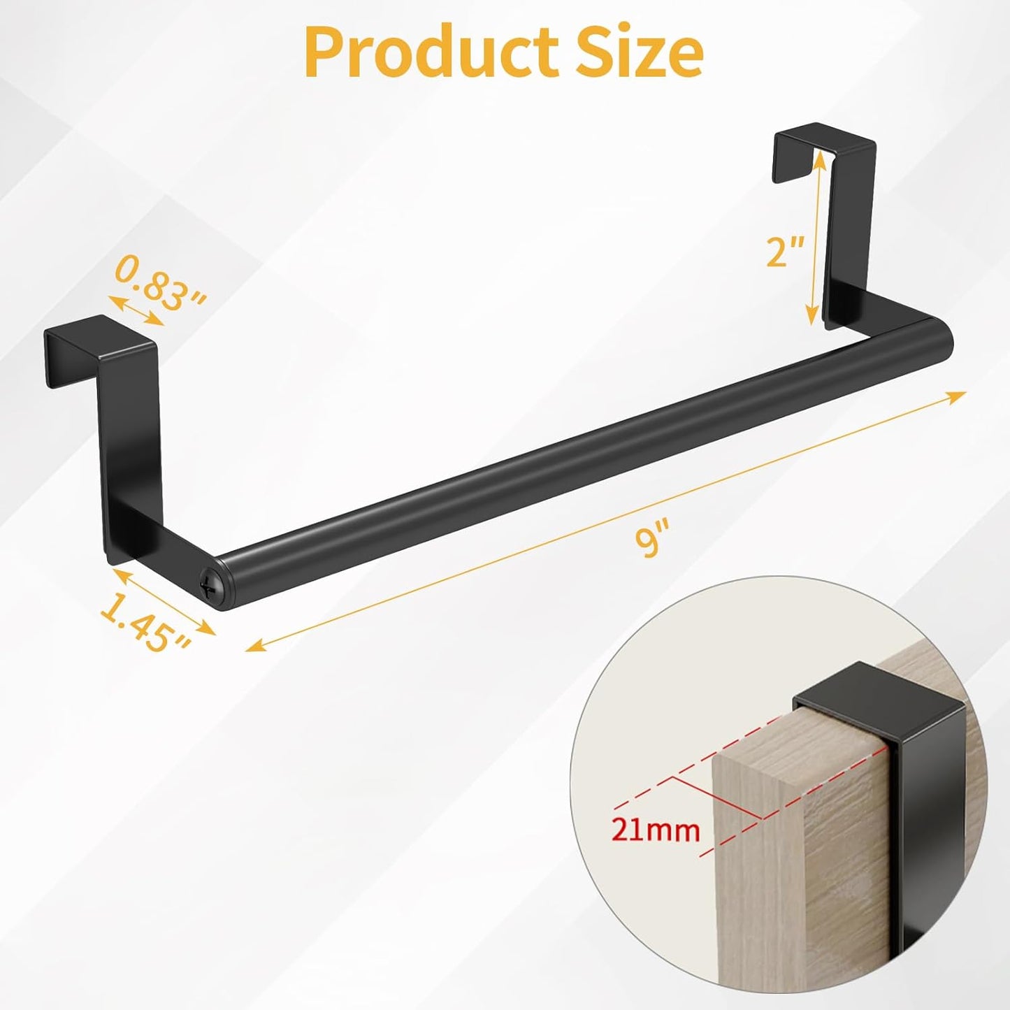 Kitchen Towel Holder over Cabinet Door Towel Bar Stainless Steel for Cupboard, over the Door Towel Rack for Kitchen Dish Towel Holder Hanger, 2 Pack (Black)
