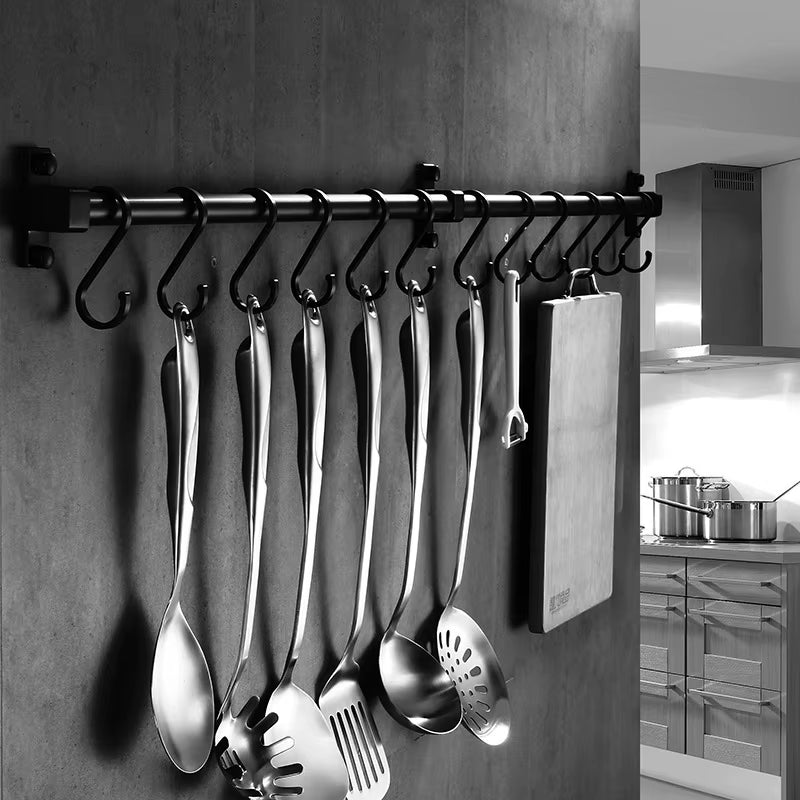 Matt Black Kitchen Hook Rack Pantry Bar Kitchen Shelf American Style Space Aluminum Frame Kitchenware Utensil Tool Storage Rack