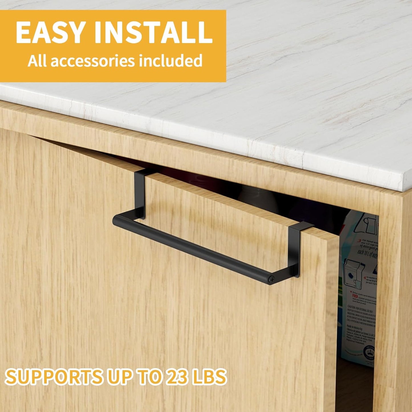 Kitchen Towel Holder over Cabinet Door Towel Bar Stainless Steel for Cupboard, over the Door Towel Rack for Kitchen Dish Towel Holder Hanger, 2 Pack (Black)