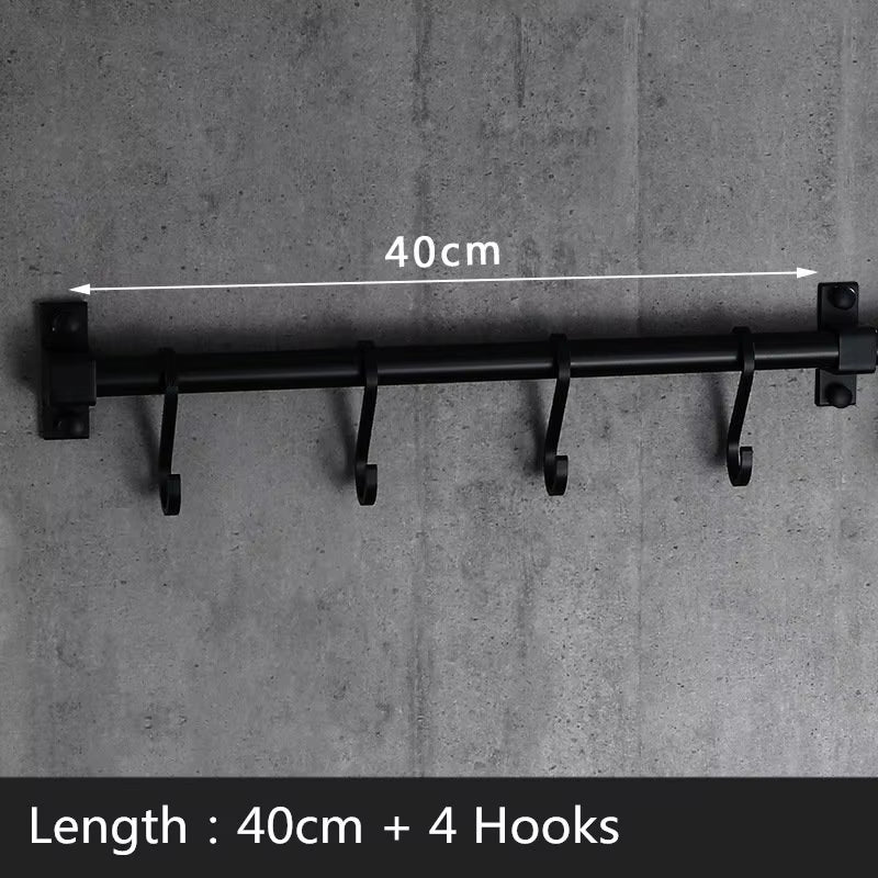 Matt Black Kitchen Hook Rack Pantry Bar Kitchen Shelf American Style Space Aluminum Frame Kitchenware Utensil Tool Storage Rack