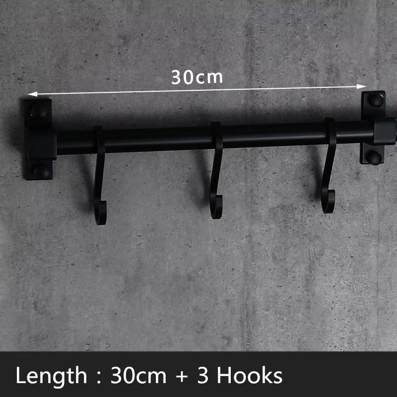 Matt Black Kitchen Hook Rack Pantry Bar Kitchen Shelf American Style Space Aluminum Frame Kitchenware Utensil Tool Storage Rack