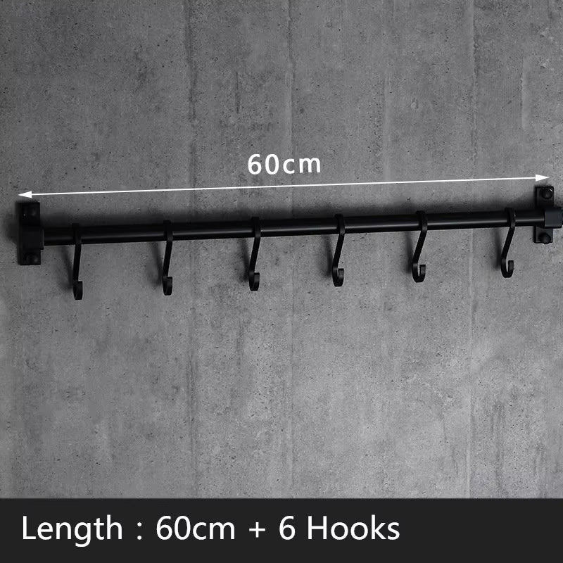 Matt Black Kitchen Hook Rack Pantry Bar Kitchen Shelf American Style Space Aluminum Frame Kitchenware Utensil Tool Storage Rack