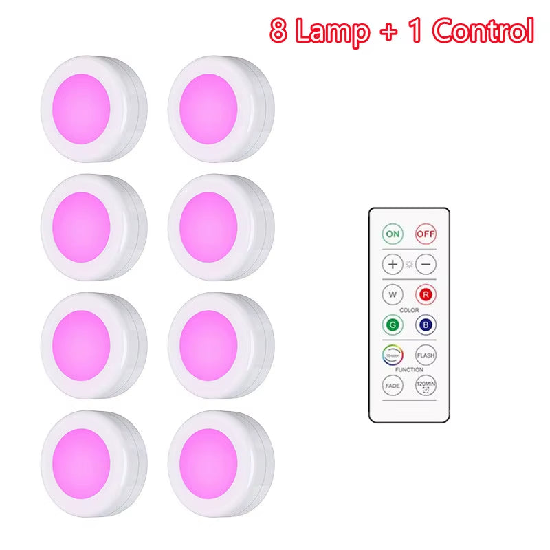 Under Cabinet Light Puck Lights LED Dimmable Battery Powered Counter Lights with Wireless Remote Controls for Kitchen Wardrobe