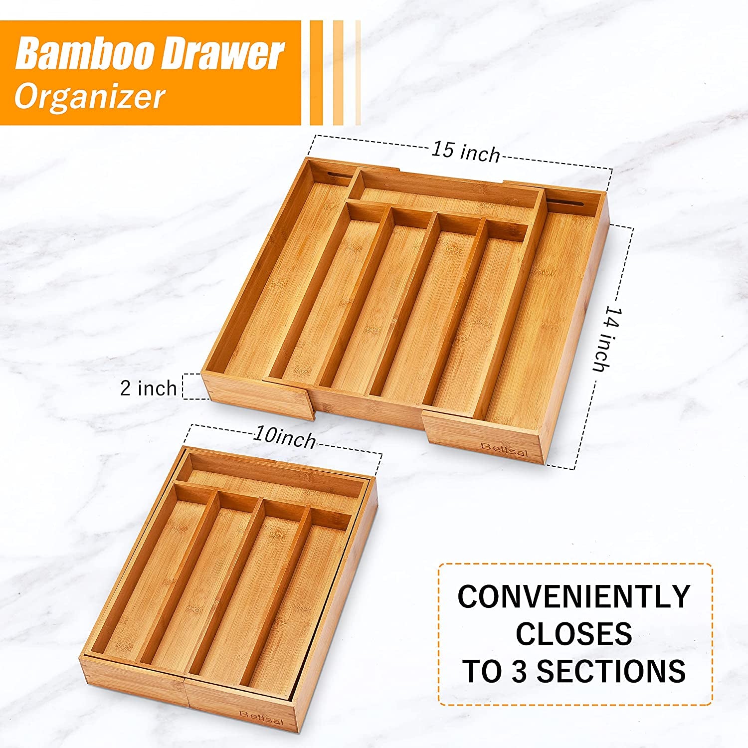 Silverware Organizer Kitchen Drawer Organizer Expandable Bamboo Utensil Holder Cutlery Tray for Kitchen Utensil and Flatware Bedroom Office