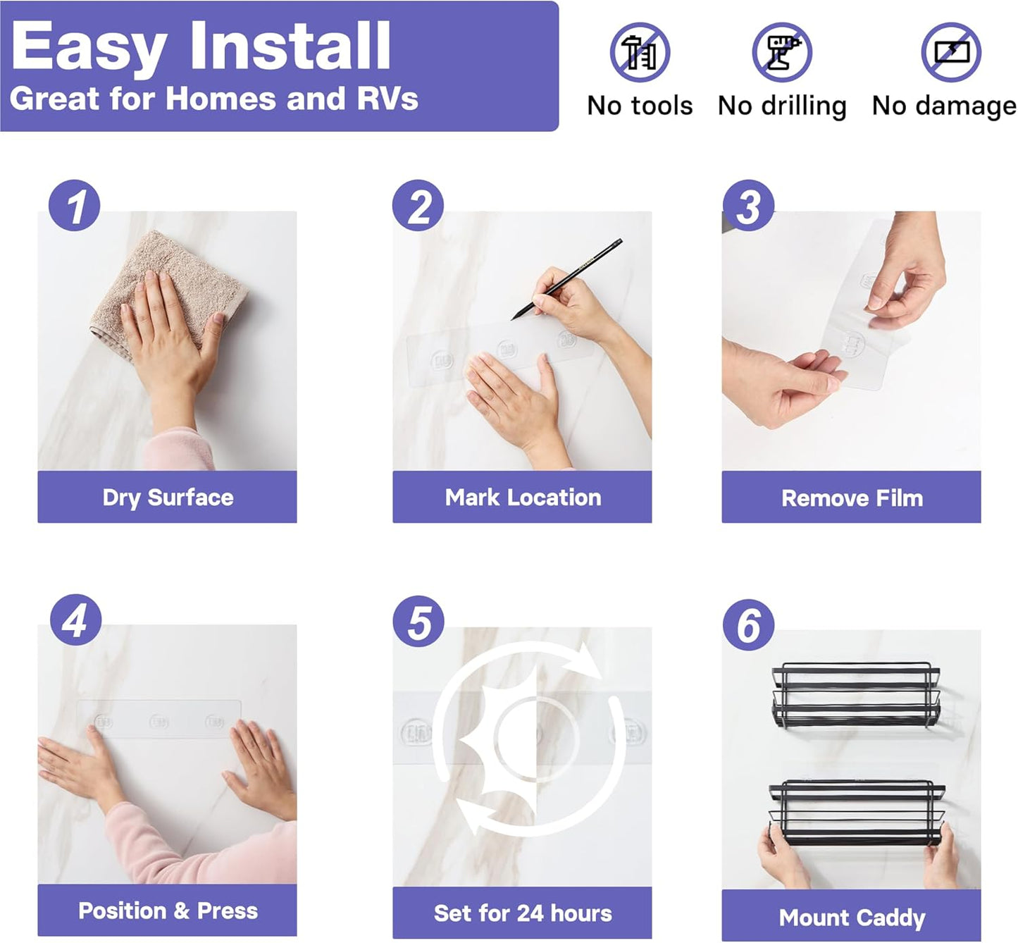 Iron Shower Caddies - Self Adhesive Bathroom Shelves for Showers - Wall Organizer Shampoo Holder Shelf - Peel and Stick on Caddy Bath Tub Rack - Pack of 2 Holders - Black