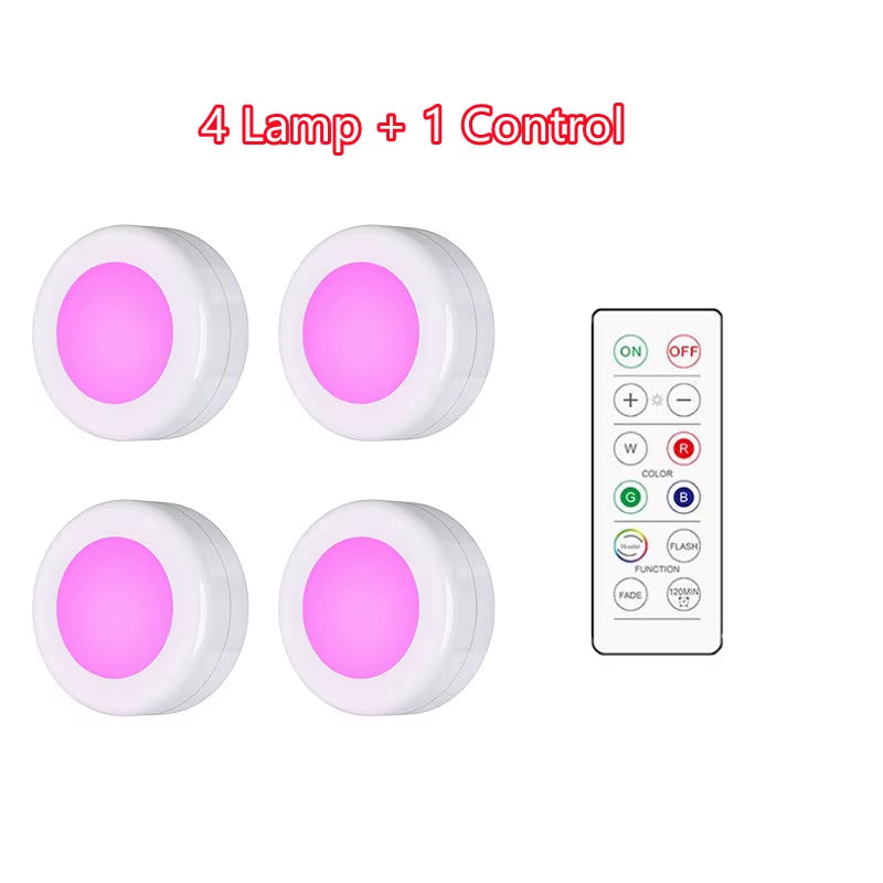 Under Cabinet Light Puck Lights LED Dimmable Battery Powered Counter Lights with Wireless Remote Controls for Kitchen Wardrobe