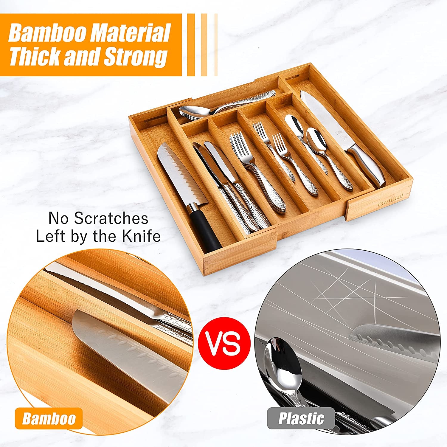 Silverware Organizer Kitchen Drawer Organizer Expandable Bamboo Utensil Holder Cutlery Tray for Kitchen Utensil and Flatware Bedroom Office