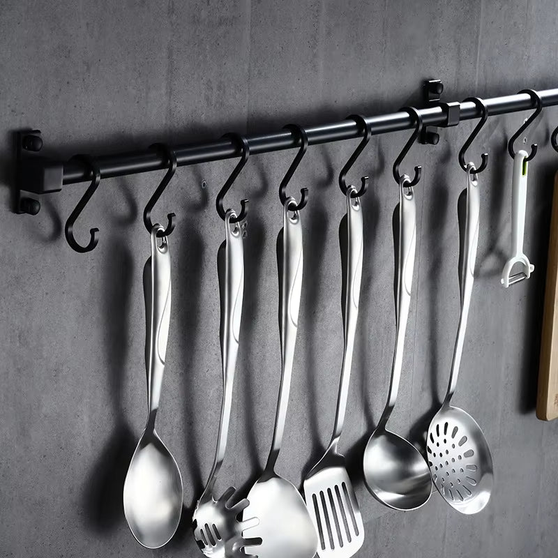 Matt Black Kitchen Hook Rack Pantry Bar Kitchen Shelf American Style Space Aluminum Frame Kitchenware Utensil Tool Storage Rack