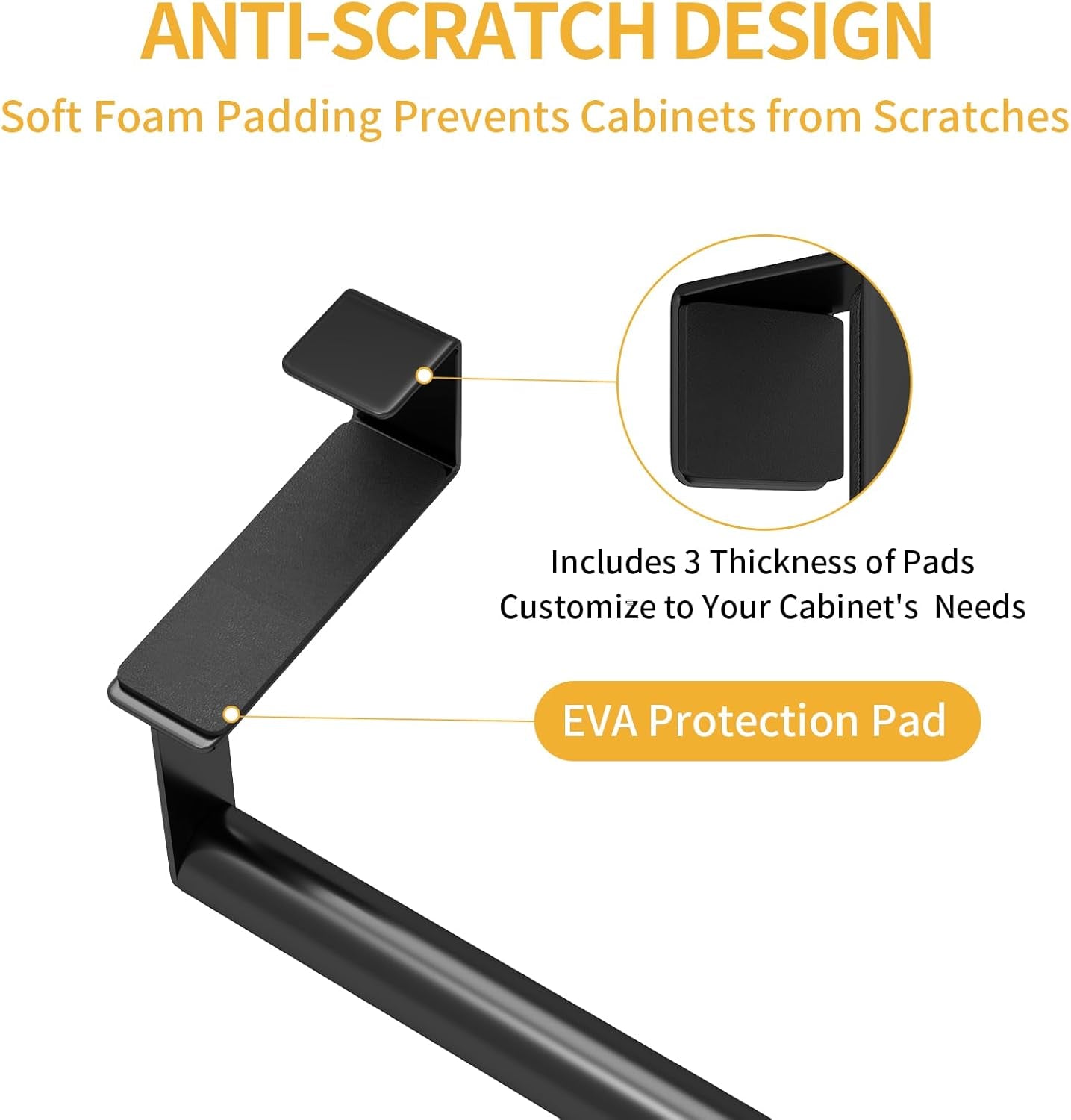 Kitchen Towel Holder over Cabinet Door Towel Bar Stainless Steel for Cupboard, over the Door Towel Rack for Kitchen Dish Towel Holder Hanger, 2 Pack (Black)