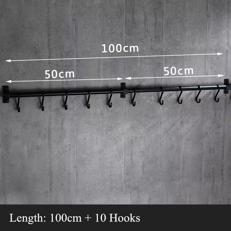 Matt Black Kitchen Hook Rack Pantry Bar Kitchen Shelf American Style Space Aluminum Frame Kitchenware Utensil Tool Storage Rack