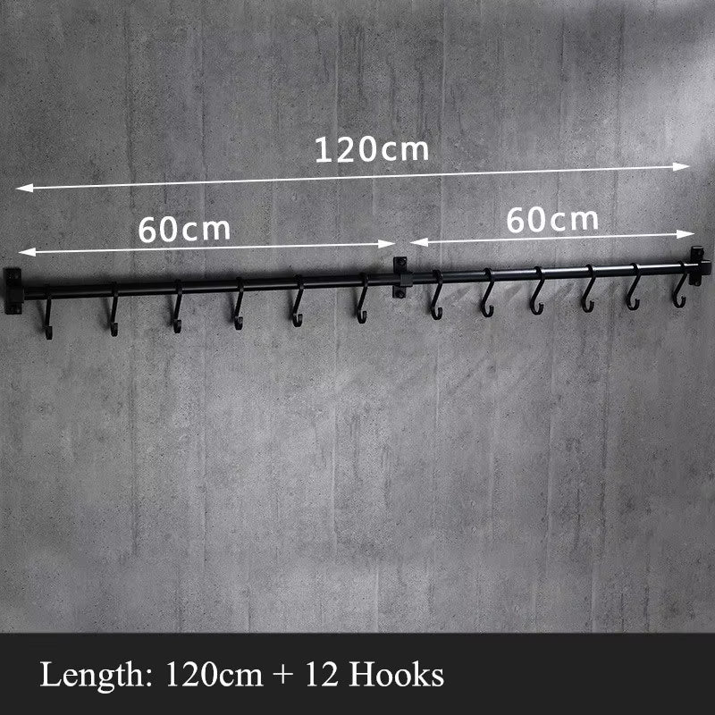 Matt Black Kitchen Hook Rack Pantry Bar Kitchen Shelf American Style Space Aluminum Frame Kitchenware Utensil Tool Storage Rack